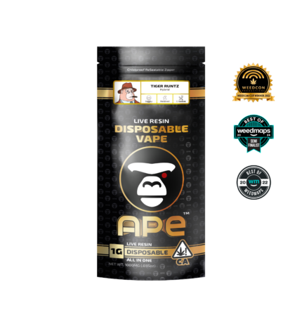 Disposable vape featuring the exotic and vibrant Tiger Runtz strain, known for its sweet, fruity flavors with hints of tropical citrus and candy-like undertones. A smooth, flavorful experience in a convenient, easy-to-use device.