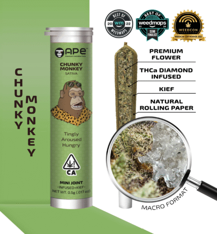 chunky monkey sativa infused mini joint with kief 0.5g premium cannabis pre-roll