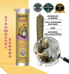 strawberry banana indica infused mini joint with kief 0.5g premium cannabis pre-roll