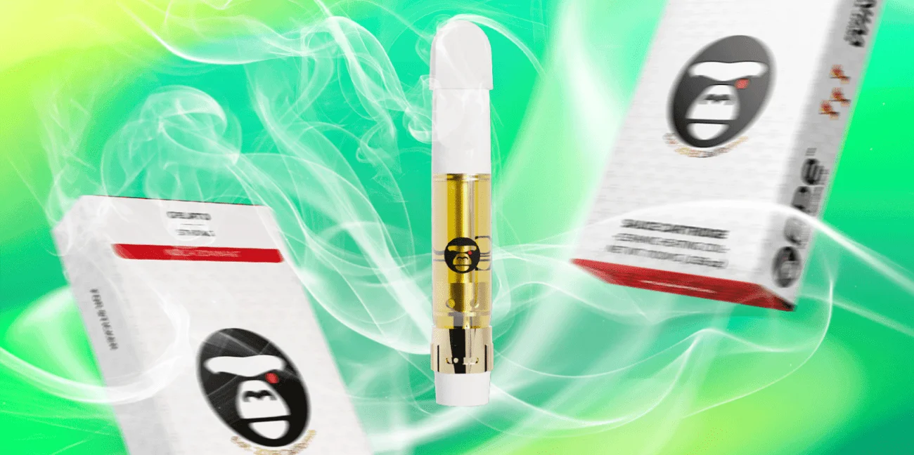 APE Cart Soars in smoke on a light green background and on the sides of the packaging of cartridges