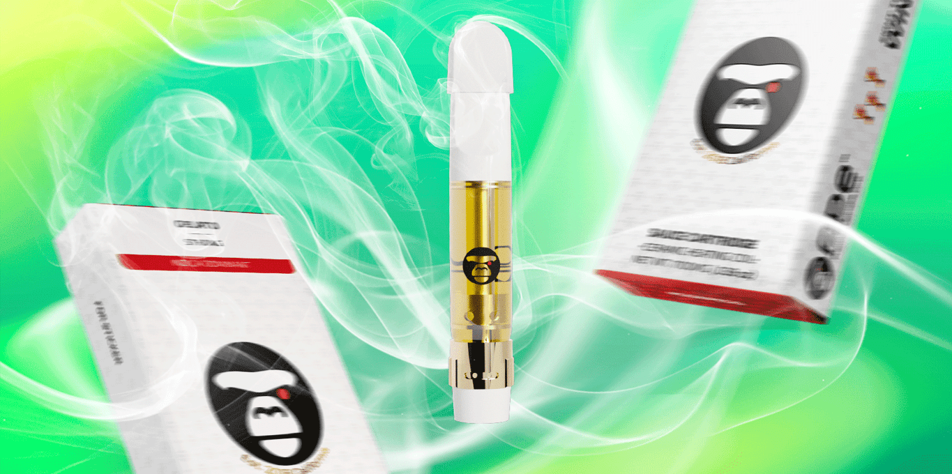 APE Cart Soars in smoke on a light green background and on the sides of the packaging of cartridges