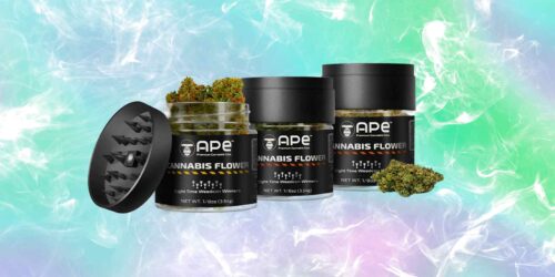 Three jar cannabis flower with a grinder soar in the smoke