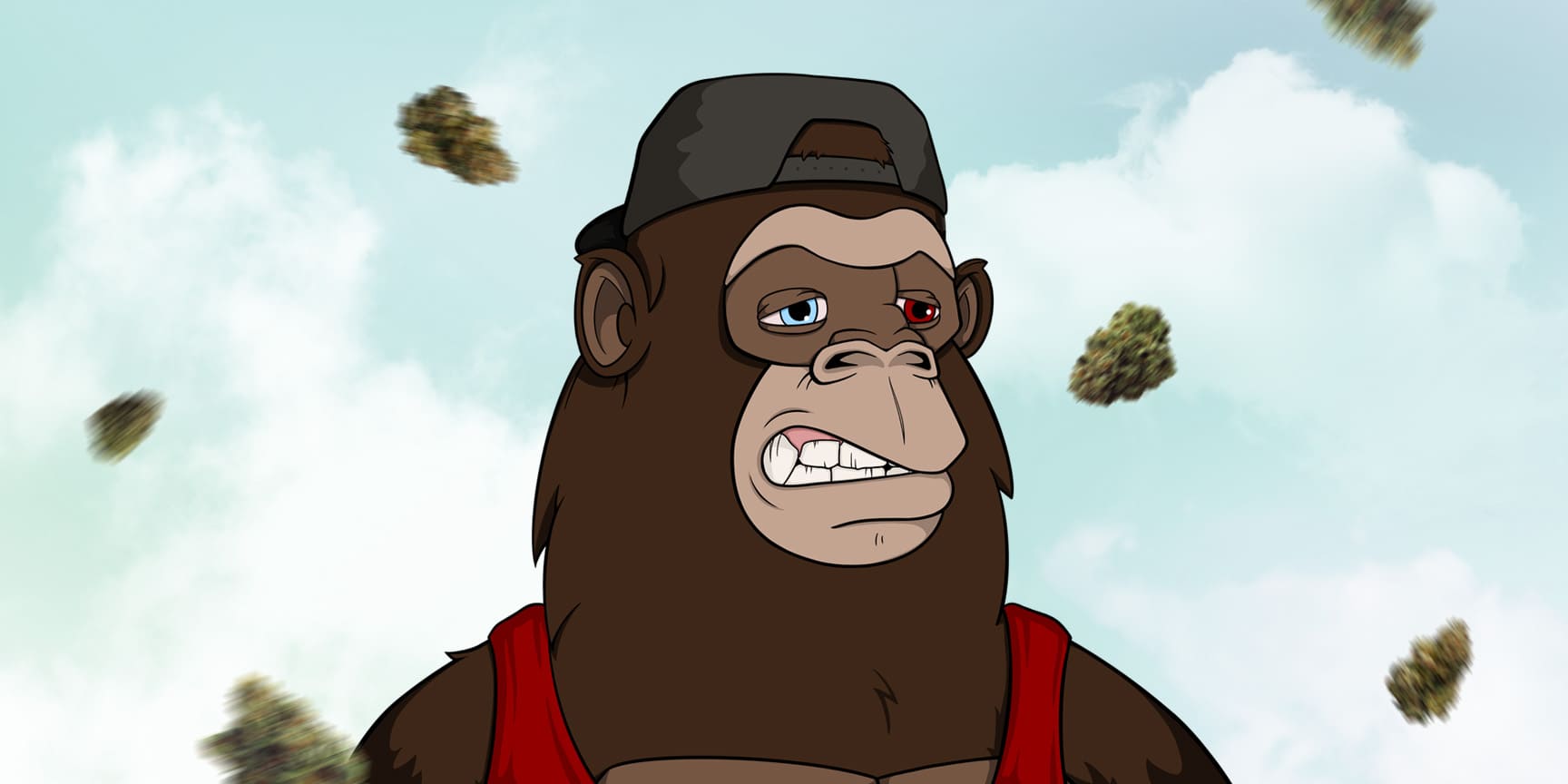 Ape in a cap and with an angry and tired face Does weed help with depression?