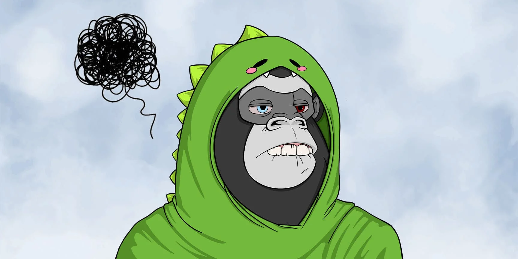Ape wearing a green hoodie and has an anxious face Best strains of weed for anxiety