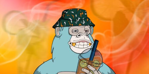 APE is in a colored panama hat with a cannabis drink