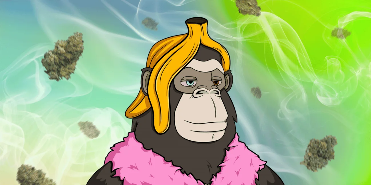 APE's got banana skin on his head thinking about weeds art
