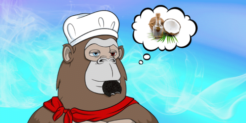 APE stands in a white hat and thinks about coconut cannabis oil