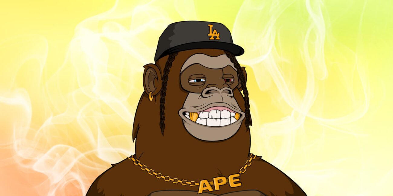 Ape's wearing a cap and a gold pendant