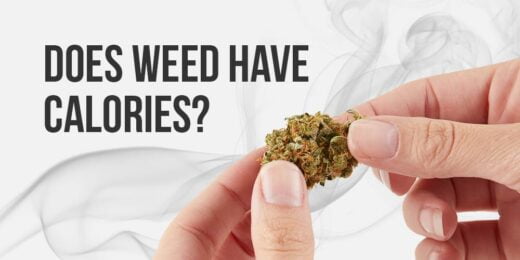 cannabis bud and lettering "does weed have calories?"