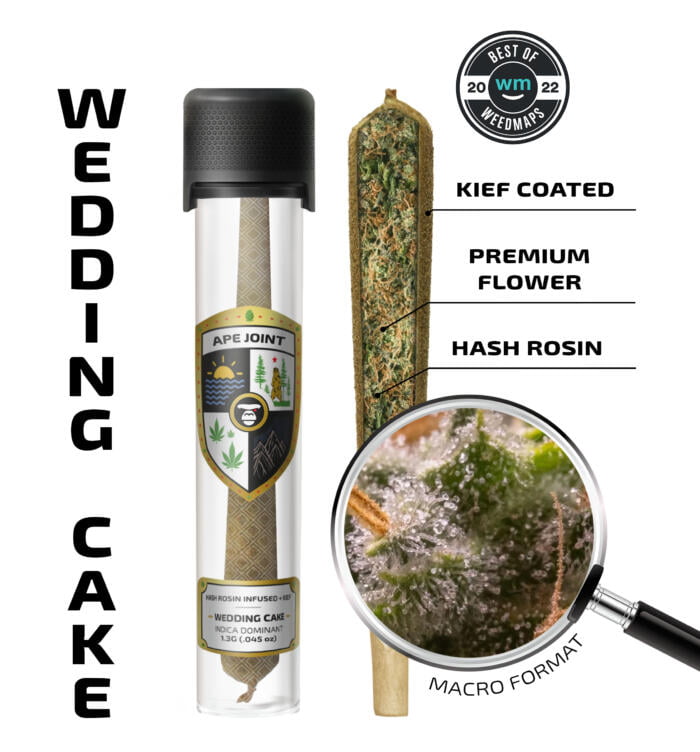 Wedding Cake – Prerolls Hash Rosin Infused + kief (1.3g)