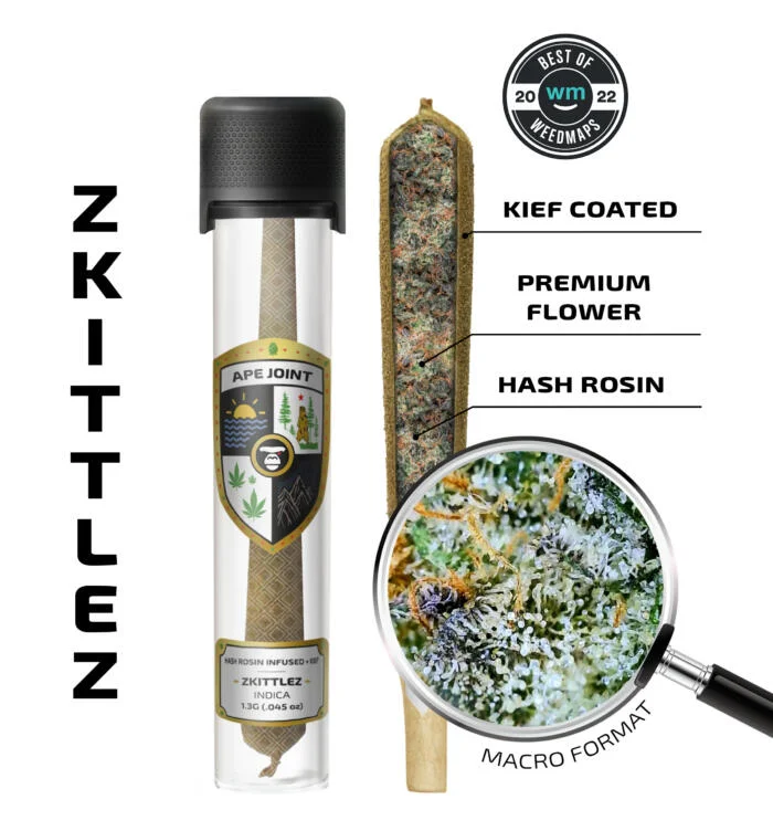 ZKITTLEZ – Prerolls Hash Rosin Infused + kief (1.3g)