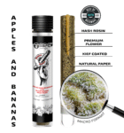 Apples and Bananas with Blue Cheese 2.5g hash hole pre-roll showing rich flower and hash core.