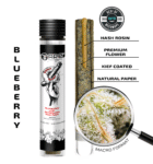Blueberry and Skywalker 2.5g hash hole pre-roll with infused hash center and hand-rolled detail.