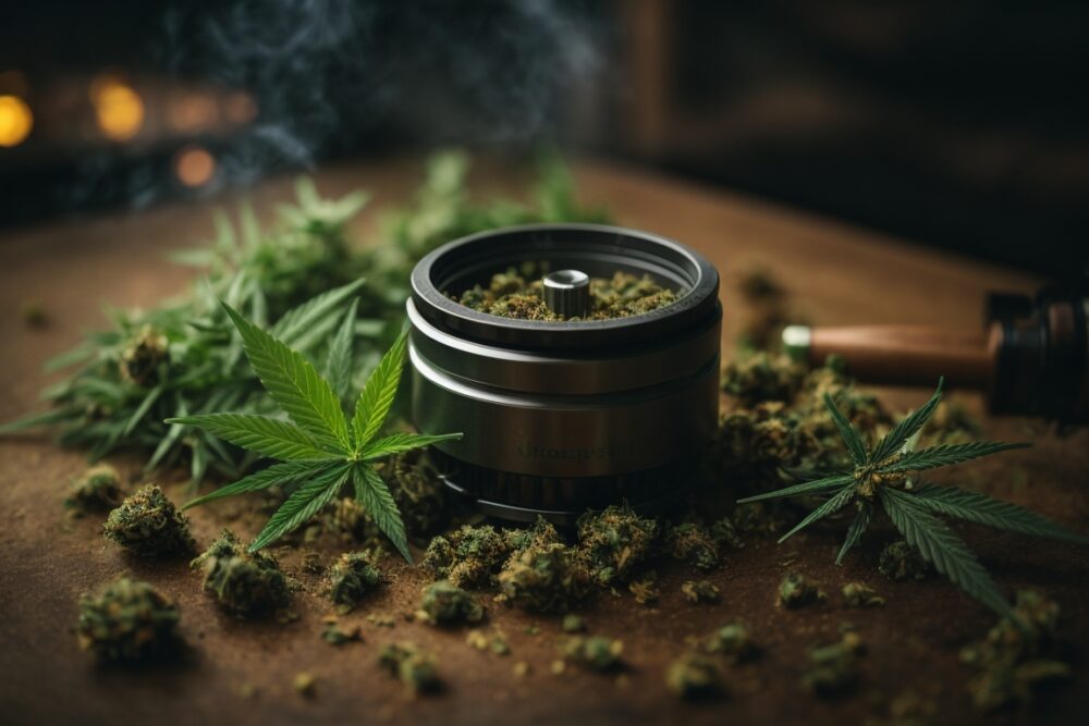 ground cannabis in weed grinder