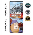 Sundae Driver disposable vape pen with smooth golden distillate, styled alongside scoops of ice cream, chocolate drizzle, and vanilla bean