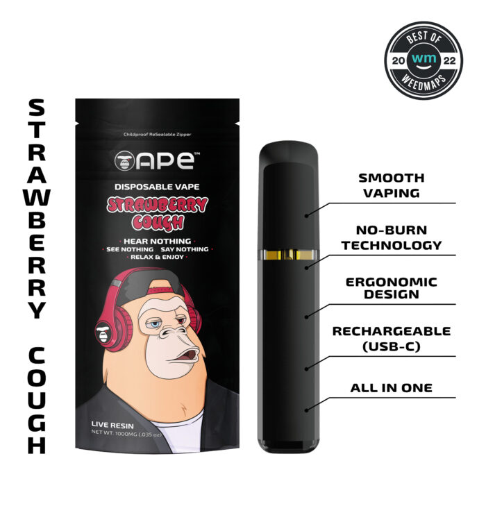 Strawberry Cough — 1g APE Live Resin Disposable Vape (all in one)
