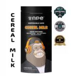 Cereal Milk disposable vape pen with golden live resin oil, styled with milk and cereal-inspired visuals