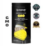 GMO strain disposable vape pen with golden live resin extract, bold packaging, and garlic-cookie aroma vibes