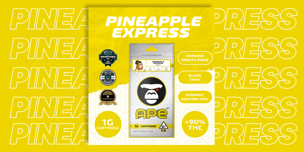 Pineapple Express: Everything About the Legendary Hybrid and Sauce Cartridge Pineapple Express Sauce Cartridge placed in a natural setting with tropical plants in the background.