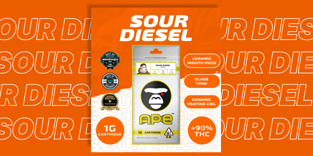 Sour Diesel [Sativa] Sauce Cartridge 1000mg displayed with its packaging, emphasizing the product's quality and branding.