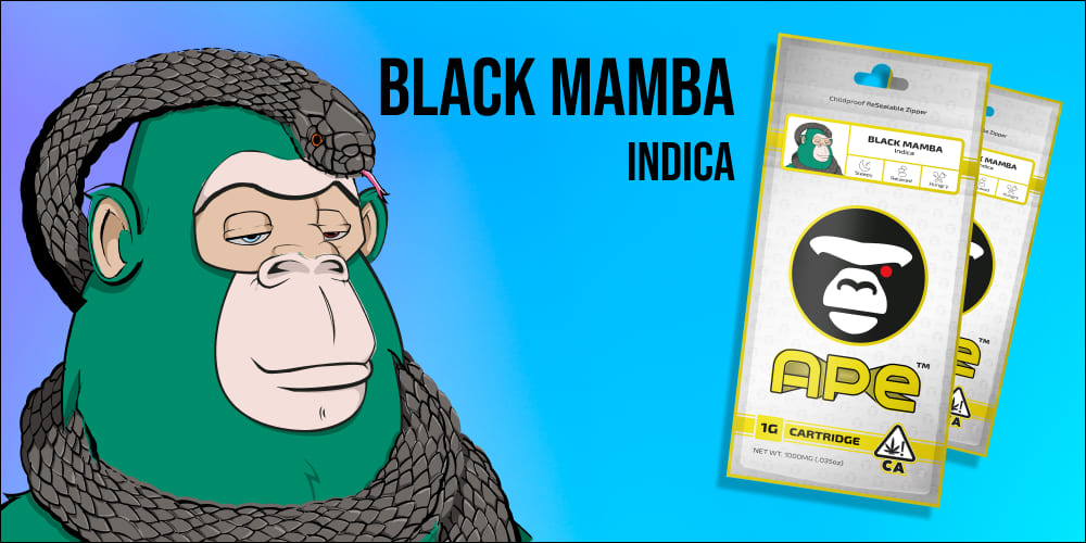 Top 5 Weed Vape Flavors from APE Premium Black Mamba Indica Vape packaging with APE Premium branding