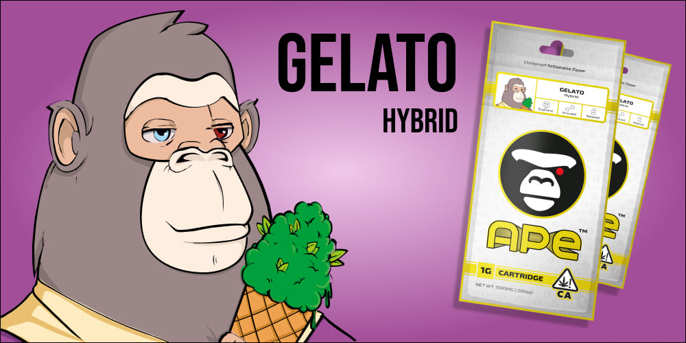 Top 5 Weed Vape Flavors from APE Premium Gelato Hybrid Vape packaging featuring the APE Premium logo
