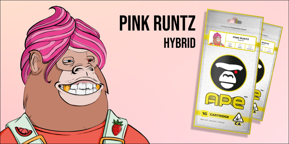 Top 5 Weed Vape Flavors from APE Premium Pink Runtz Hybrid Vape packaging with APE Premium logo
