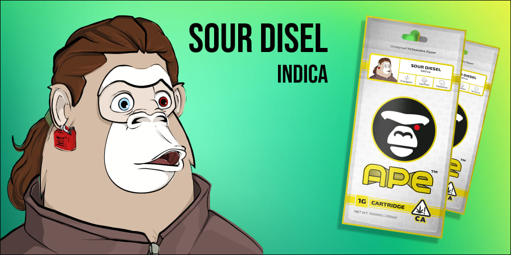 Top 5 Weed Vape Flavors from APE Premium Sour Diesel Indica Vape packaging with APE Premium branding