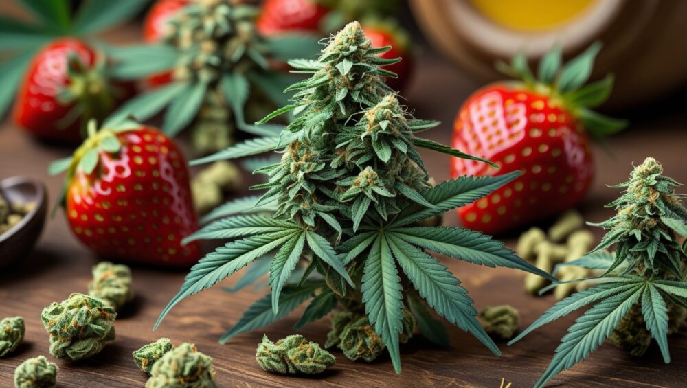Top Fruity Marijuana Strains Fresh buds of Strawberry Cough cannabis strain with a fruity aroma