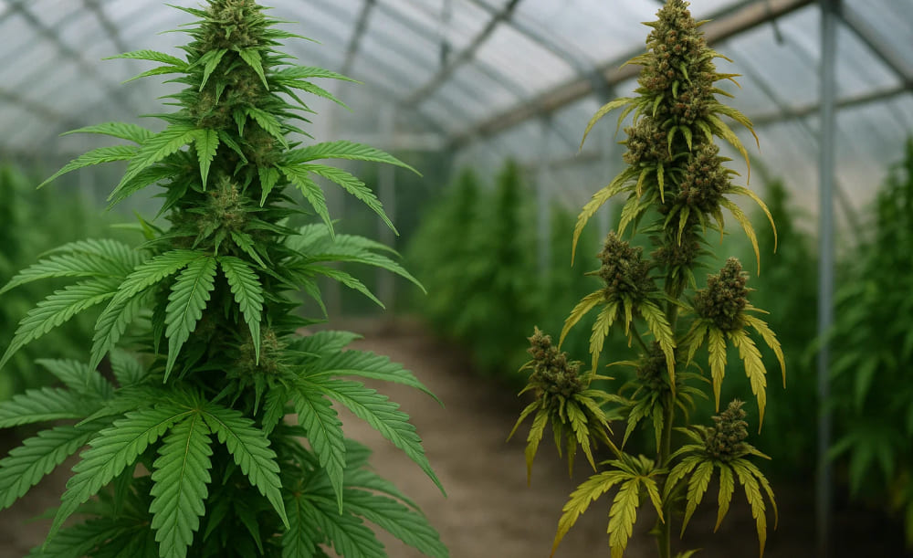 What Is Cannabic Core? Two cannabis plants showing strong and weak core traits