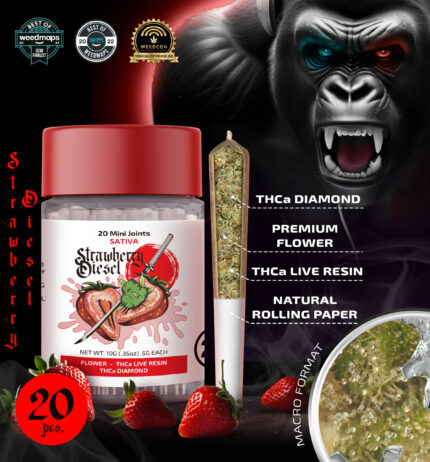 Strawberry Diesel – 20mini joints – THCa Live Resin Infused + THCa Diamond (10g)