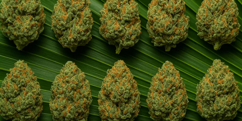 Macro photo of Zkittlez cannabis bud with fruity aroma