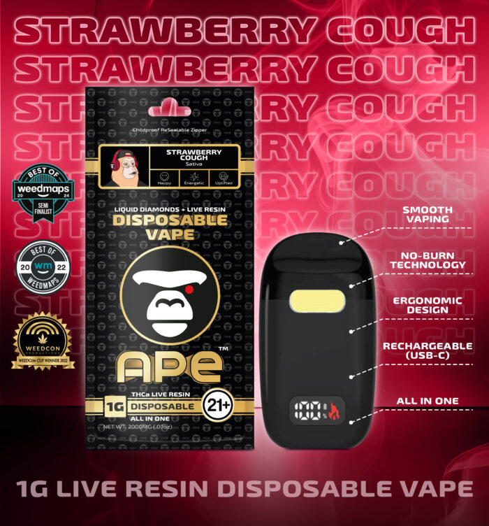 Strawberry Cough THCa Live Resin Disposable 1g APE - Image 1