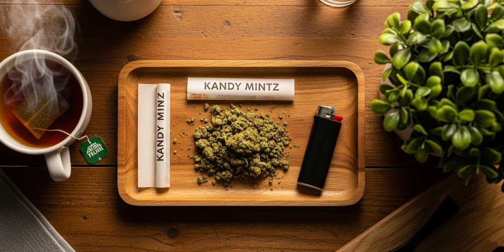 Ground Kandy Mintz flower on a rolling tray