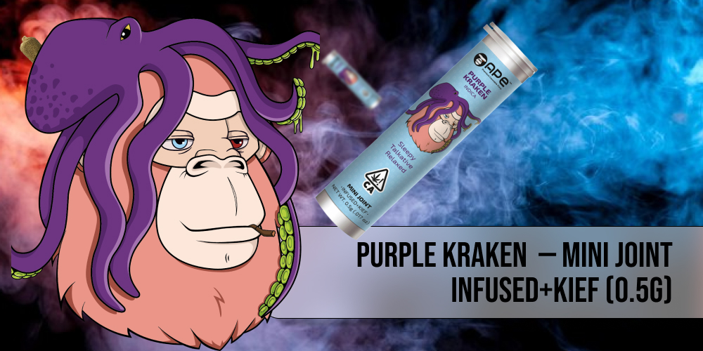 Animated gorilla with octopus tentacles and a floating Purple Kraken mini joint.