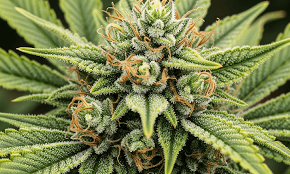 Top 6 THCA Strains in the Southern USA Macro view of a THCA cannabis bud showing trichomes and orange pistils.