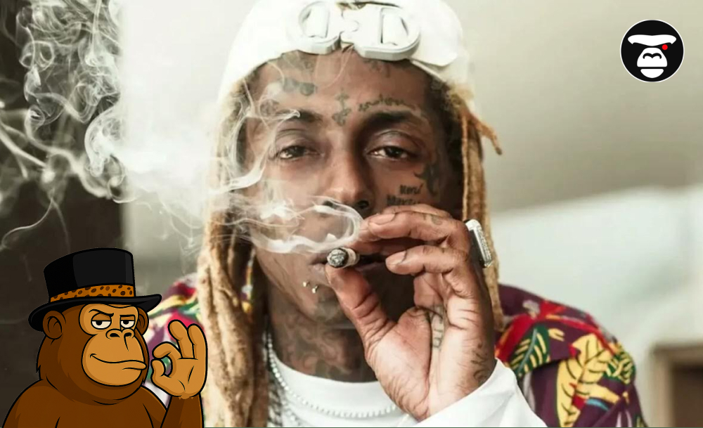 How Cannabis Shaped Modern Music: From Jazz to Hip-Hop Close-up portrait of a famous rapper (Lil Wayne) with facial tattoos and dreadlocks, smoking a joint with visible smoke.