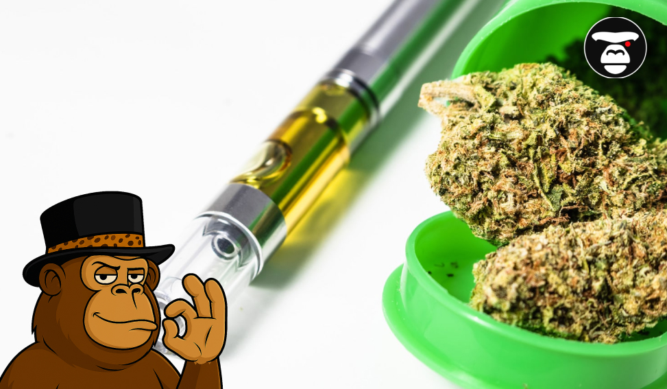 Top 5 Weed Sauce cartridges in San Bernardino Close-up of a cannabis oil vape pen cartridge and cannabis flower in a green jar.