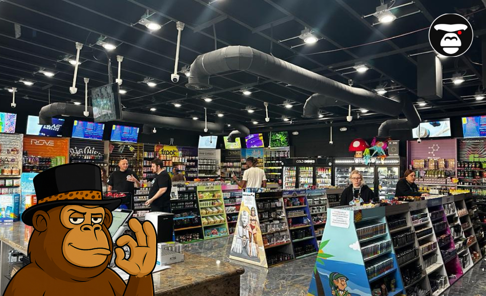 Weed Delivery Service in Santa Rosa Wide shot of a bright, modern cannabis dispensary interior with customers, staff, and products displayed on shelves.