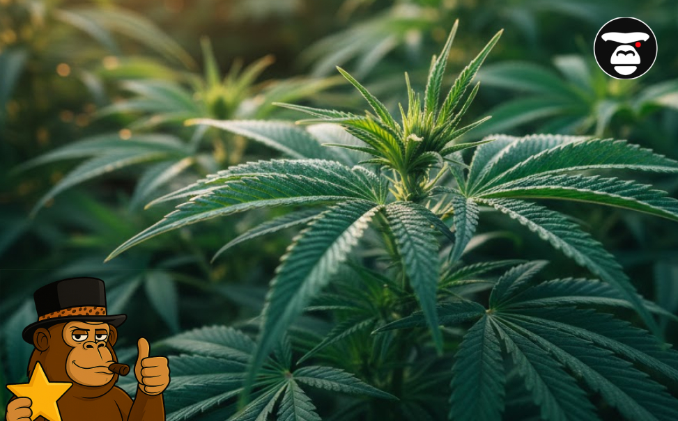 A close-up of green cannabis leaves in a garden, supporting the best cannabis delivery in Hollywood.