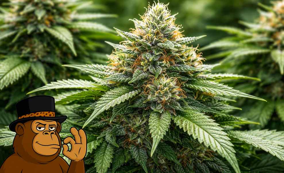 A large, frosty cannabis bud on a growing plant, featured in a cannabis delivery in Hollywood guide.