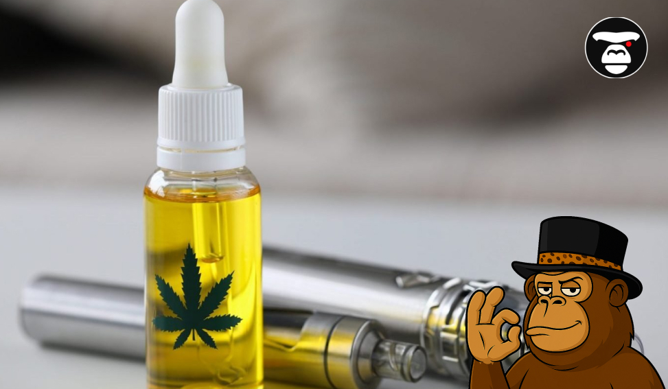 Distillate Weed: What is that? Dropper bottle with cannabis leaf logo next to a silver vape pen.