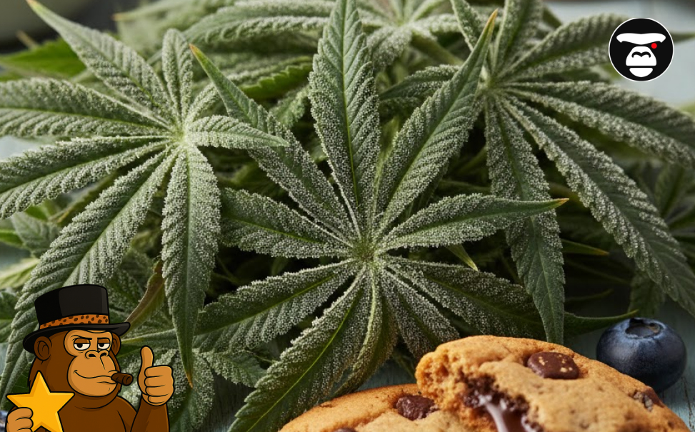 Blue Cookies Strain Guide Several dense Blue Cookies buds displayed on a clean, dark surface.