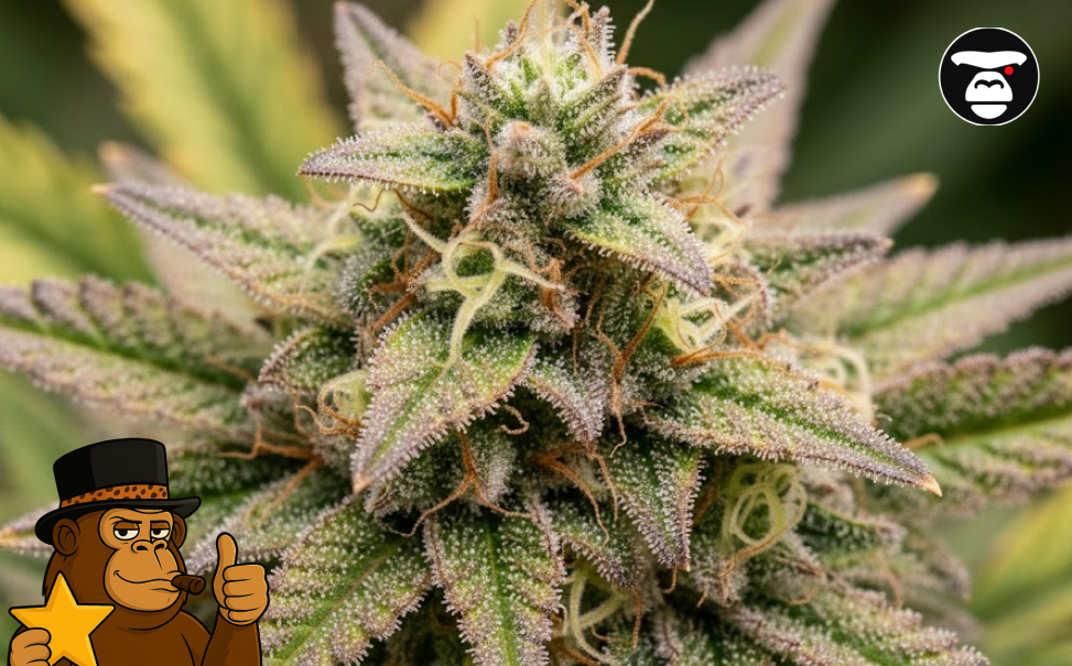 Strains Least Likely to Cause Anxiety Dense, purple-hued cannabis buds covered in a thick layer of white crystals.