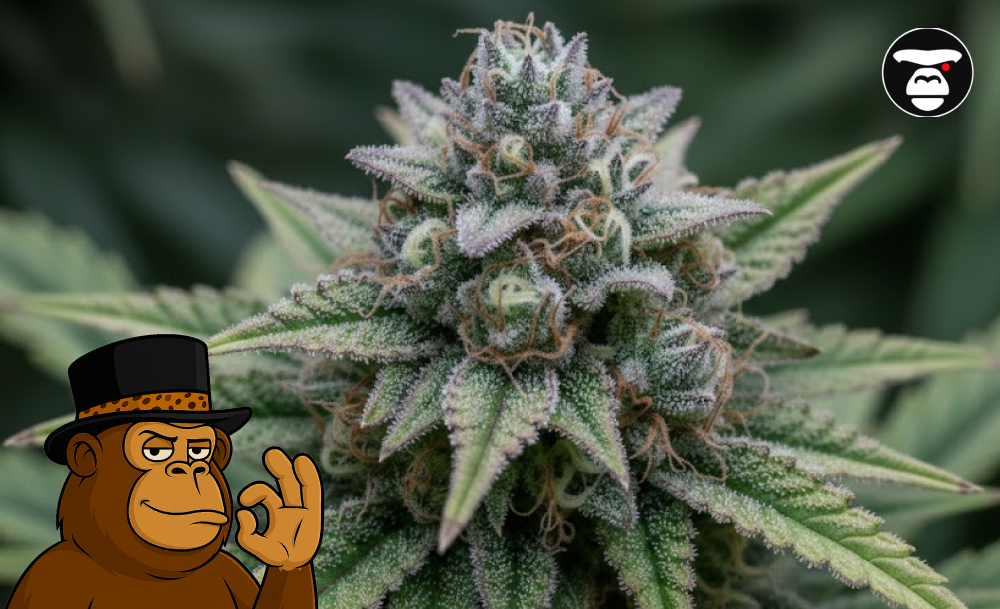 Macro view of a light green cannabis bud covered in white frosty trichomes.