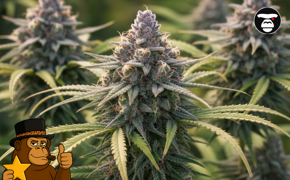 Best Weed Strains In Richmond Macro shot of a cannabis fan leaf covered in resin crystals.