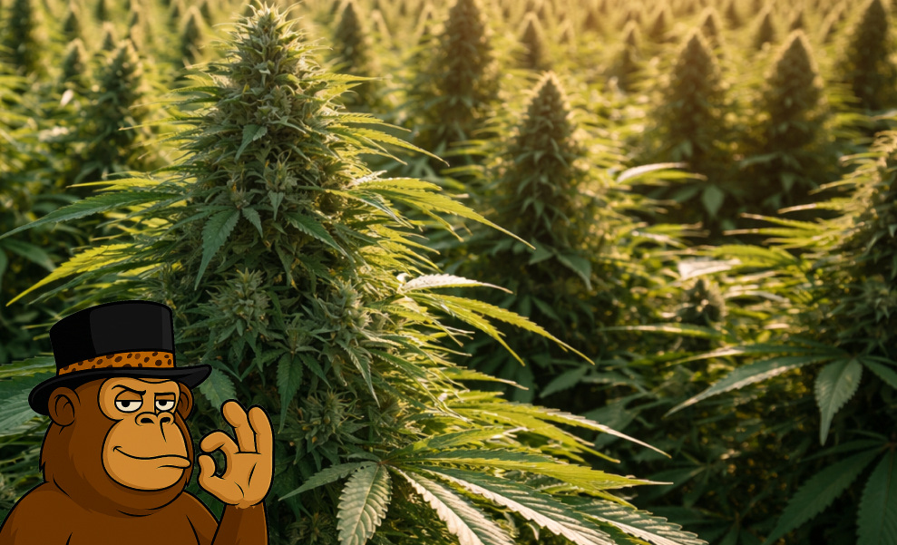 Large scale outdoor cannabis cultivation field in Napa under golden hour sunlight.