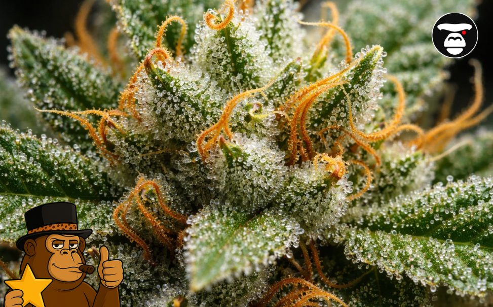 Best Weed Strains In Tracy Macro shot of resinous cannabis flower with orange hairs.