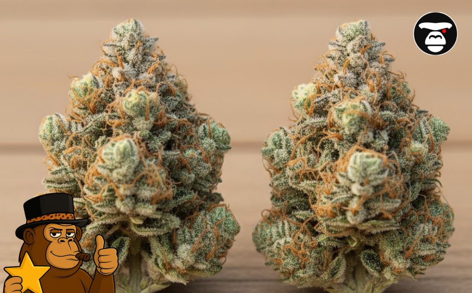 Topicals : How Cannabis Creams and Balms Work Two dense, cured cannabis colas standing side-by-side on a wooden surface.