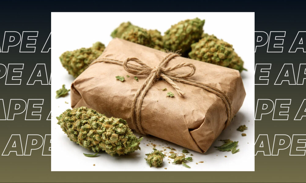 Multiple glass jars filled with different types of cannabis flower like Blue Dream and OG Kush.